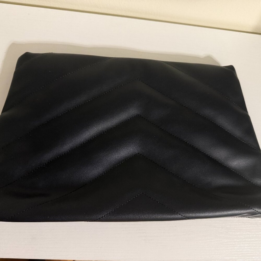 Black Quilted Faux Leather Clutch – Minimalist Chevron Design